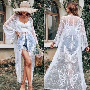 Bohemian Butterfly White Lace Kimono